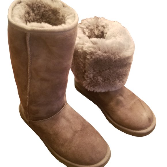 UGG Australia 5815 Classic Tall Gray Suede Boots Sheepskin Winter Boots Womens 7 - Picture 5 of 16